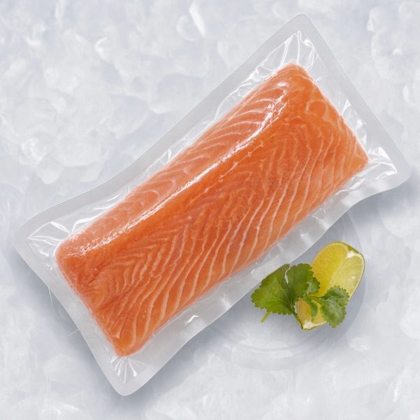 Atlantic salmon midloin 300g, vacuum packed on ice